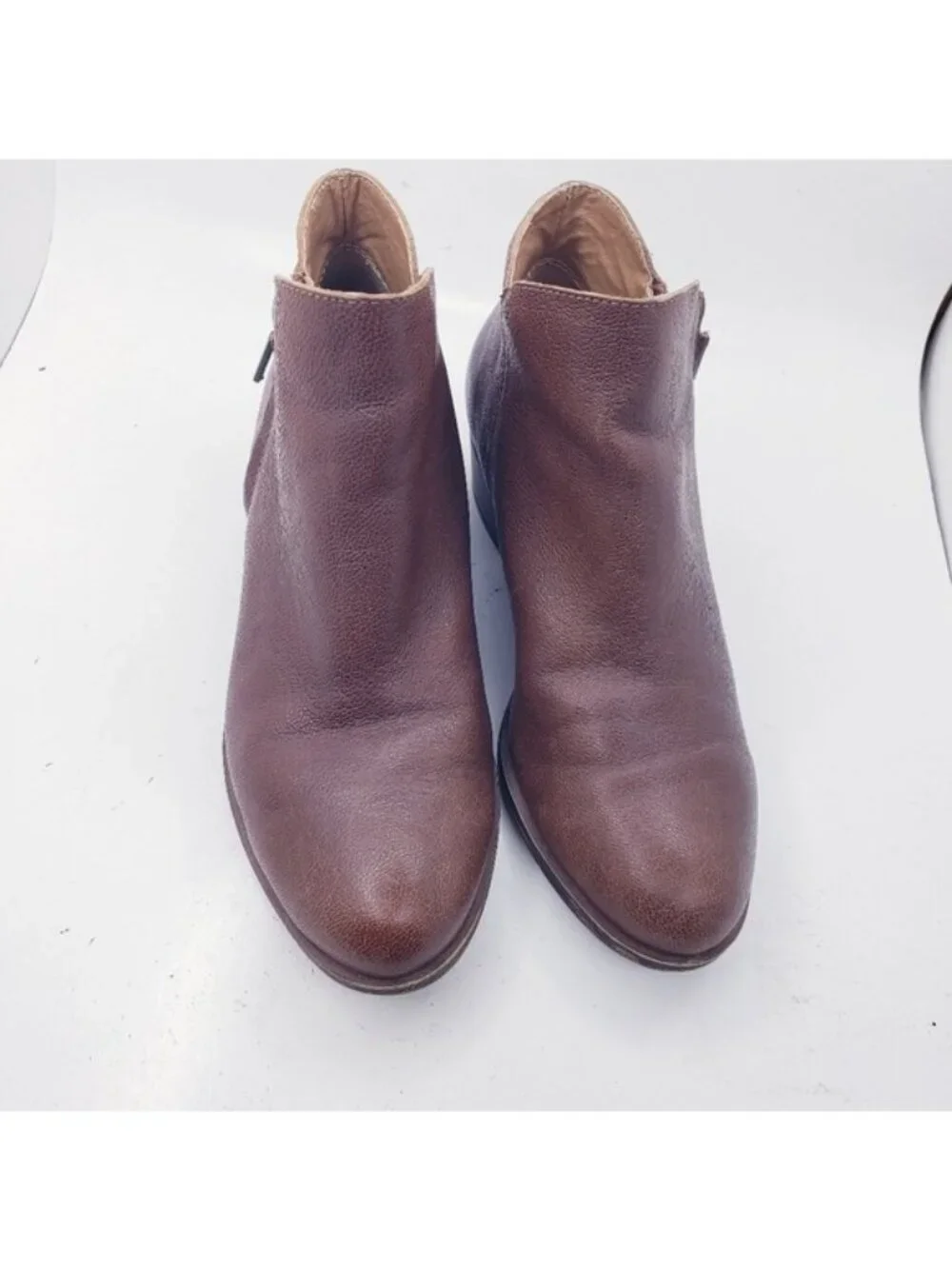 Lucky Brand Barough Brown Leather Stacked Heel Ankle Boots Booties Womens Size 6